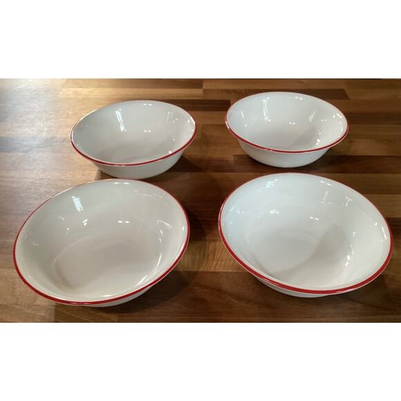 'Set of 4 Corelle Cafe Classic Red Stripe Cereal Soup Bowls 6 1/4" - Picture 5 of 10